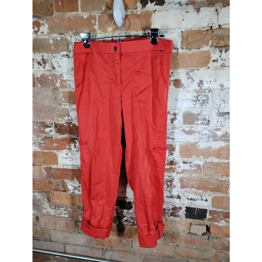 Chico's Size 00 2 Ankle Rolled Crop Capri Pants Cuffed Burnt Orange Red Stretch